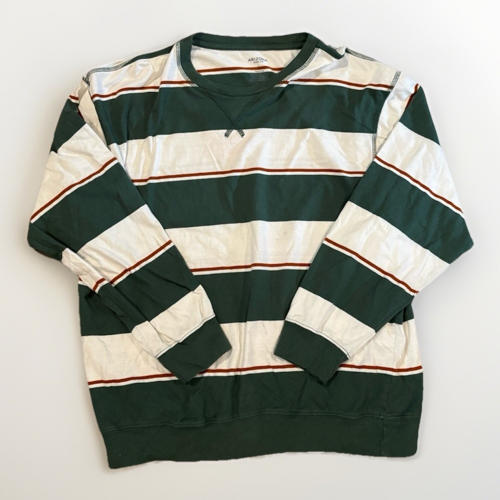Arizona Jean Co Long Sleeve Dark Green Striped  Men's Size L Fits M